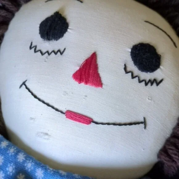 Raggedy Ann & Andy Handmade Yarn Hair Dolls 20" Blue Outfits Embroidered Faces - Picture 13 of 13